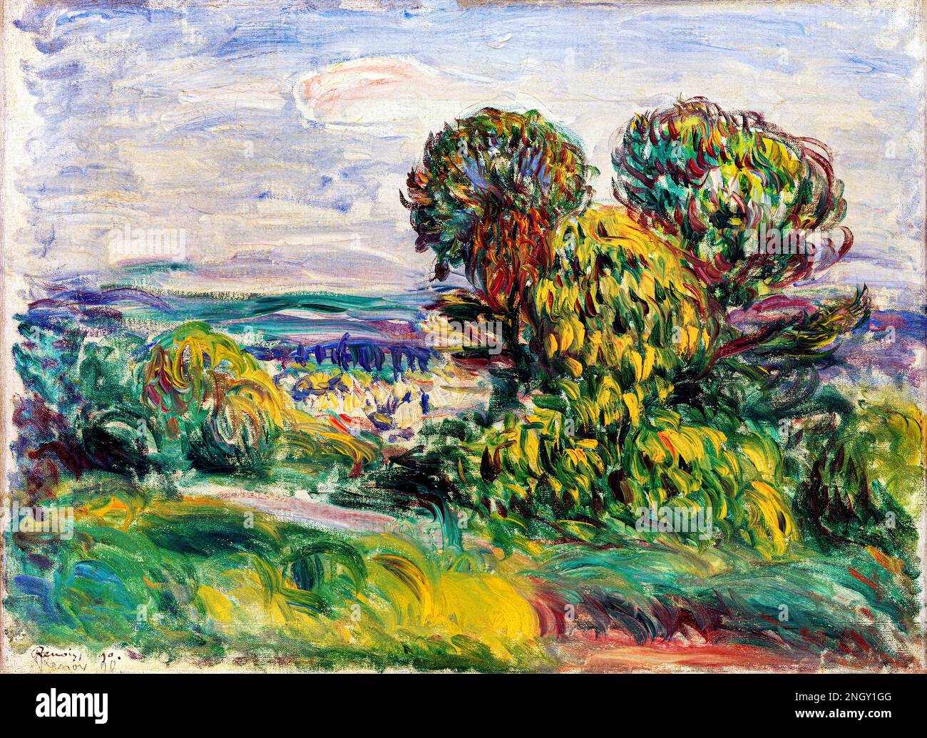 Paesaggio (1890) di Pierre-Auguste Renoir. Originale della Fondazione Barnes. Foto Stock