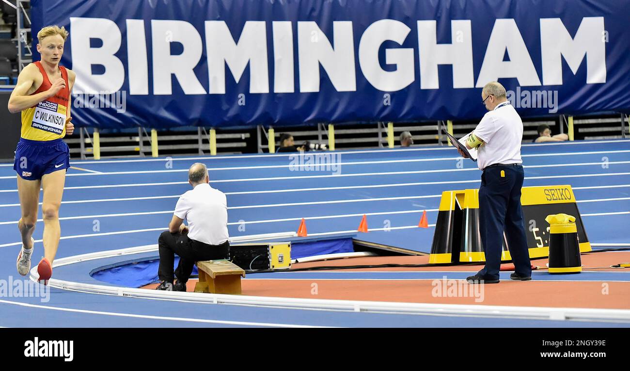 BIRMINGHAM, INGHILTERRA - FEBBRAIO 19: Callum Wilkinsonin vince il 3000 m Walk Final Day 2 alle 11.00.98:00 ai Campionati di atletica al coperto del Regno Unito all'Utilita Arena, Birmingham, Inghilterra Foto Stock