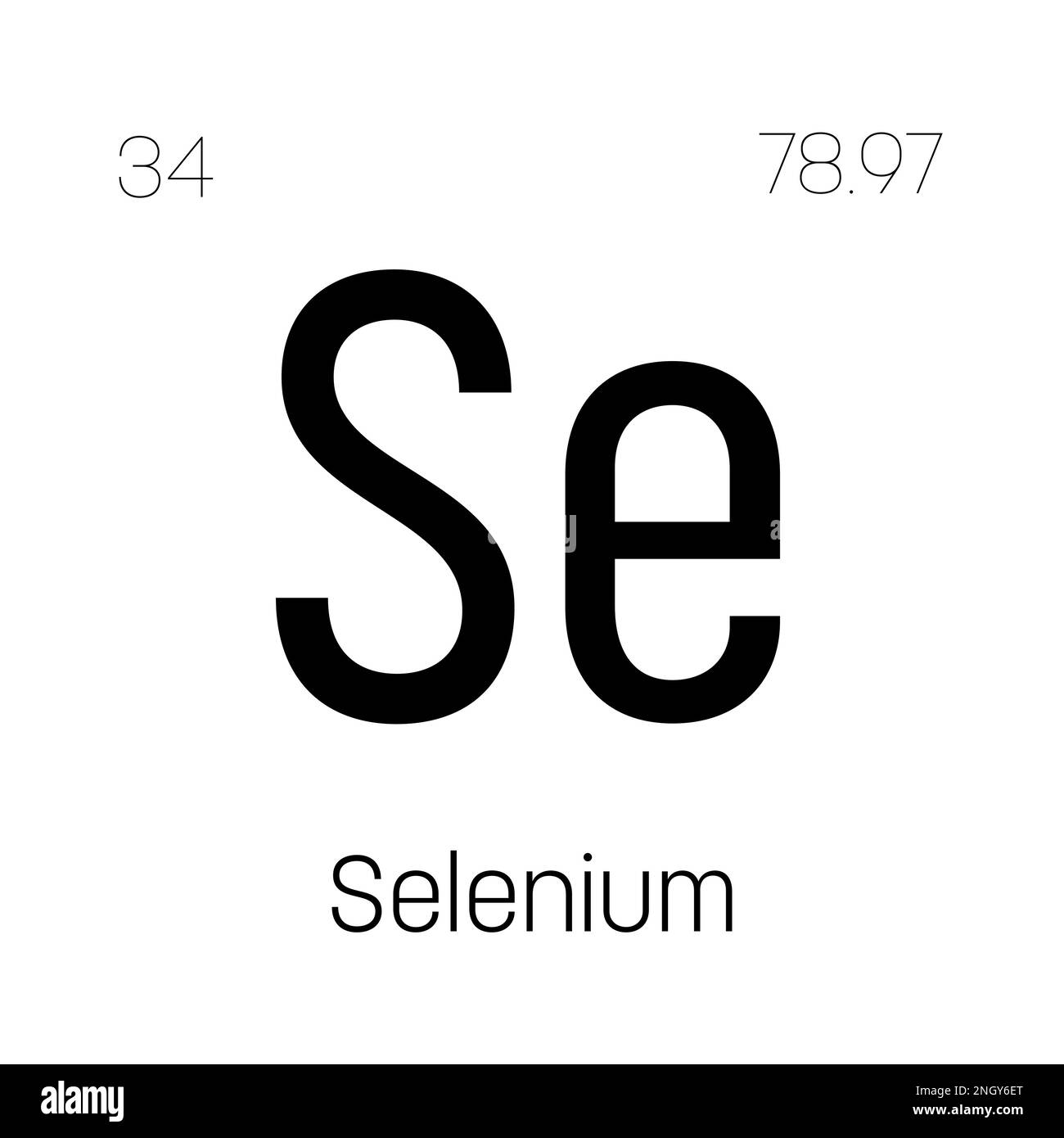 Selenio, se, elemento tavola periodico con nome, simbolo, numero atomico e peso. Non-metallo con vari usi industriali, come in certi tipi di vetro, e come componente in certi tipi di farmaci. Illustrazione Vettoriale