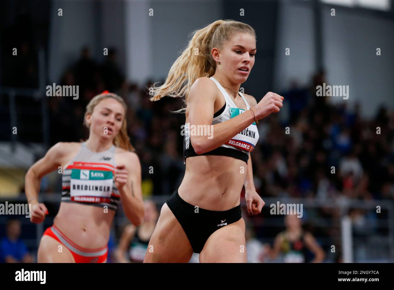 Belgrado, Serbia, 15 febbraio 2023. Petja Klojcnik di Slovenia compete nella gara femminile del 800m durante il Belgrade Athletics Indoor Meeting 2023 presso la Sala atletica di Banjica a Belgrado, in Serbia. Febbraio 15, 2023. Credito: Nikola Krstic/Alamy Foto Stock