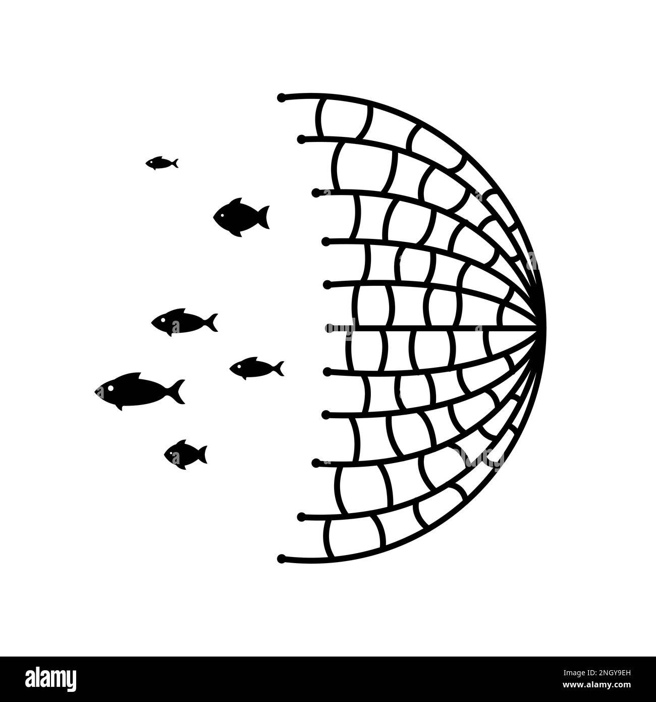 Illustrazione dell'icona del vettore di rete FISH. Icona pescatore con corda a rete Illustrazione Vettoriale