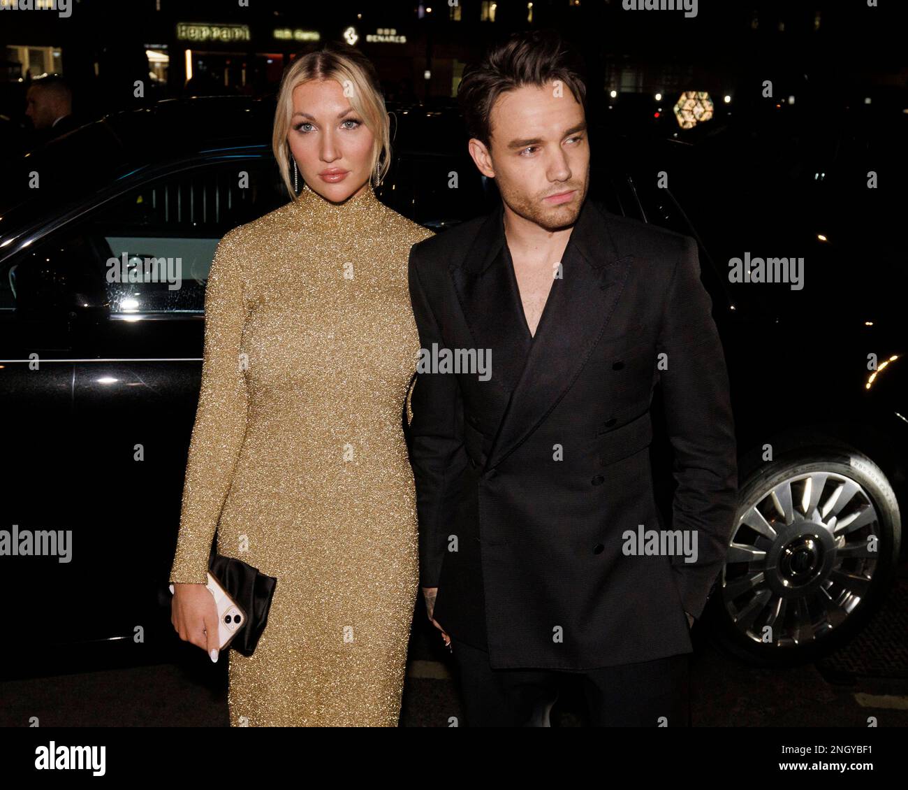 Kate Cassidy e Liam Payne partecipano all'evento britannico Vogue and Tiffany & Co Fashion and Film all'Annabel's di Londra. Data immagine: Domenica 19 febbraio 2023. Foto Stock