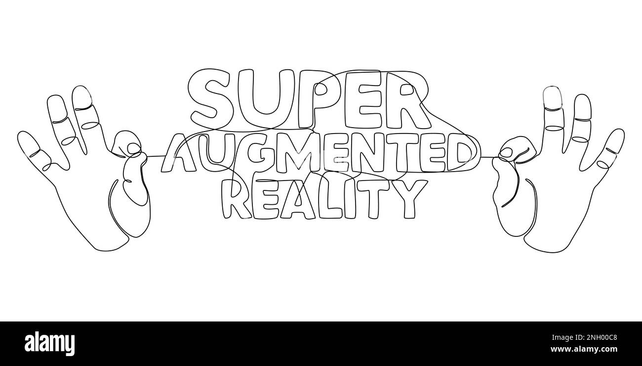 Una linea continua di mano con Super Augmented Reality Word. Concetto di vettore di illustrazione a linea sottile. Disegno di contorno idee creative. Illustrazione Vettoriale
