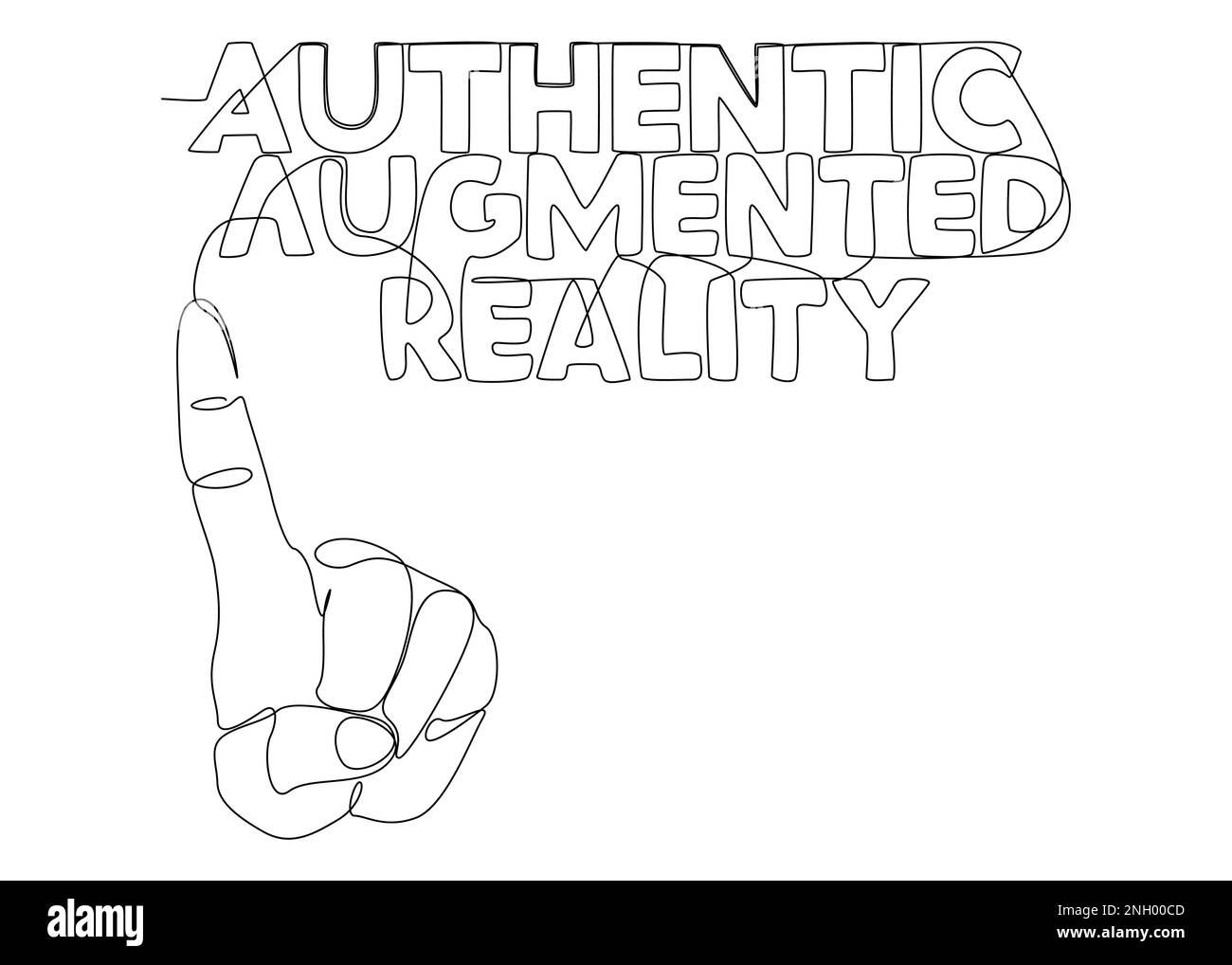 Una linea continua di mano con l'autentica parola di realtà aumentata. Concetto di vettore di illustrazione a linea sottile. Disegno di contorno idee creative. Illustrazione Vettoriale