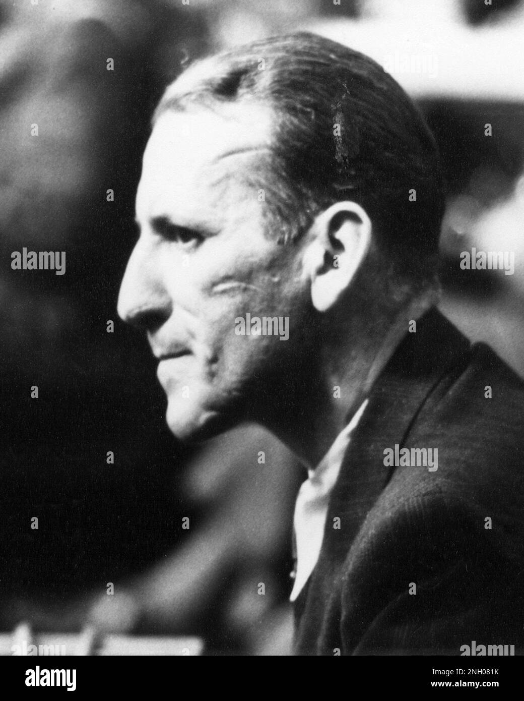 Primo piano ritratto dell'imputato di Norimberga, SS tenente generale Ernst Kaltenbrunner. Kaltenbrunner era un nazista impegnato e un attore importante nell'Olocausto. Fu condannato ai processi di Norimberga e giustiziato il 16 ottobre 1946. Foto Stock