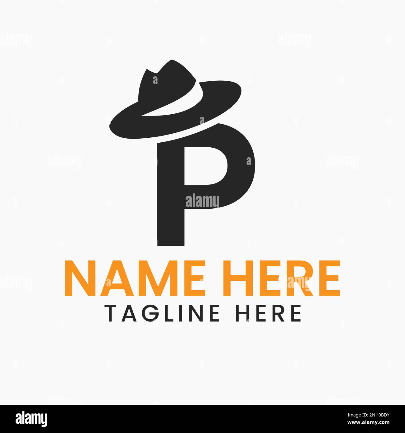 Lettera P Gentlemen Hat Logo Design Concept con Cowboy Hat icona Template Illustrazione Vettoriale