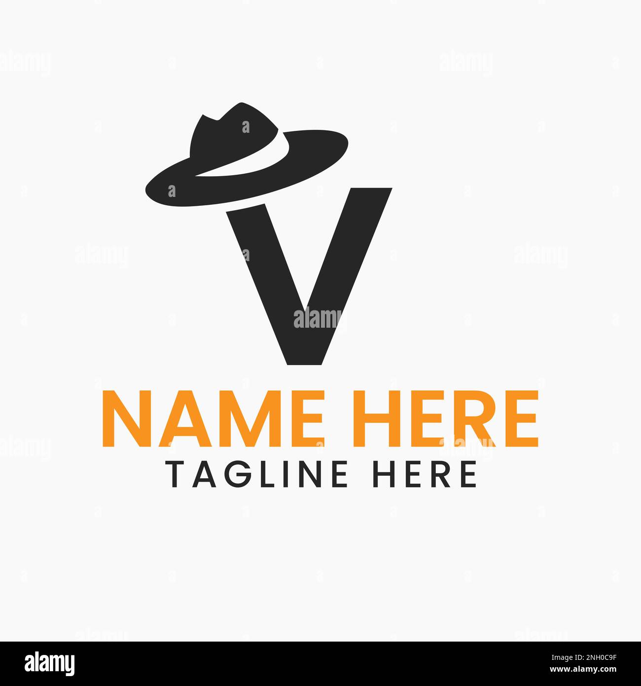 Lettera V Gentlemen Hat Logo Design Concept con Cowboy Hat icona Template Illustrazione Vettoriale