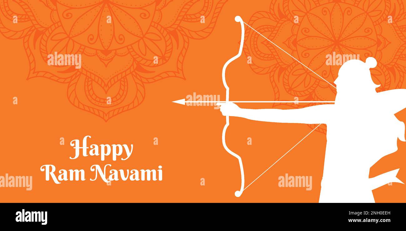 silhouette ram navami festival orizzontale banner illustrazione Illustrazione Vettoriale