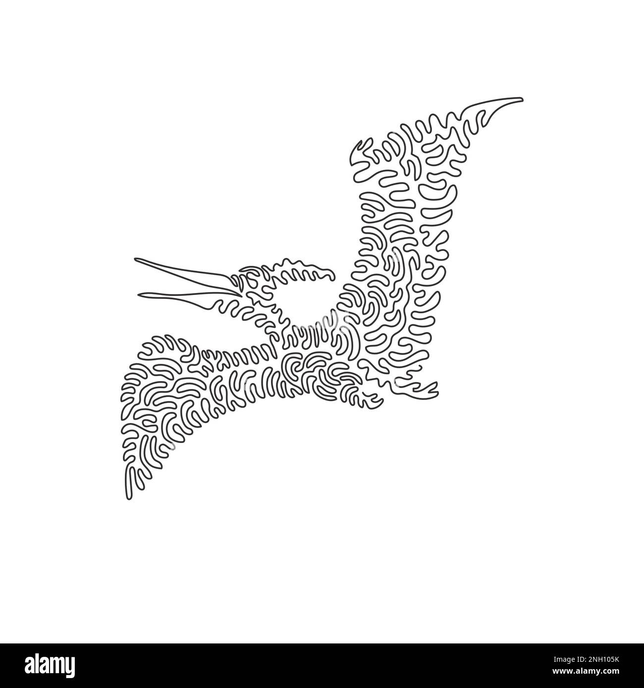 Disegno continuo a una linea. Il pterosauro volante estinto. Illustrazione del vettore di tratto modificabile a linea singola di pterosauri aggressivi Illustrazione Vettoriale