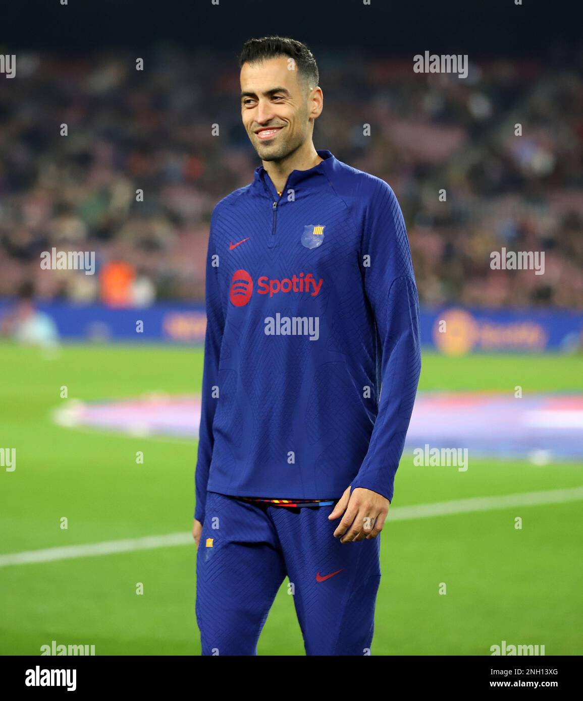Sabadell, Barcellona, Spagna. 19th Feb, 2023. Barcellona Spagna 19.02.2023 Sergio Busquets (FC Barcelona) sorridi durante la Liga Santander tra FC Barcelona e Cadice CF a Camp Nou il 19 febbraio 2023 a Barcellona. (Credit Image: © Xavi Urgeles/ZUMA Press Wire) SOLO PER USO EDITORIALE! Non per USO commerciale! Credit: ZUMA Press, Inc./Alamy Live News Foto Stock