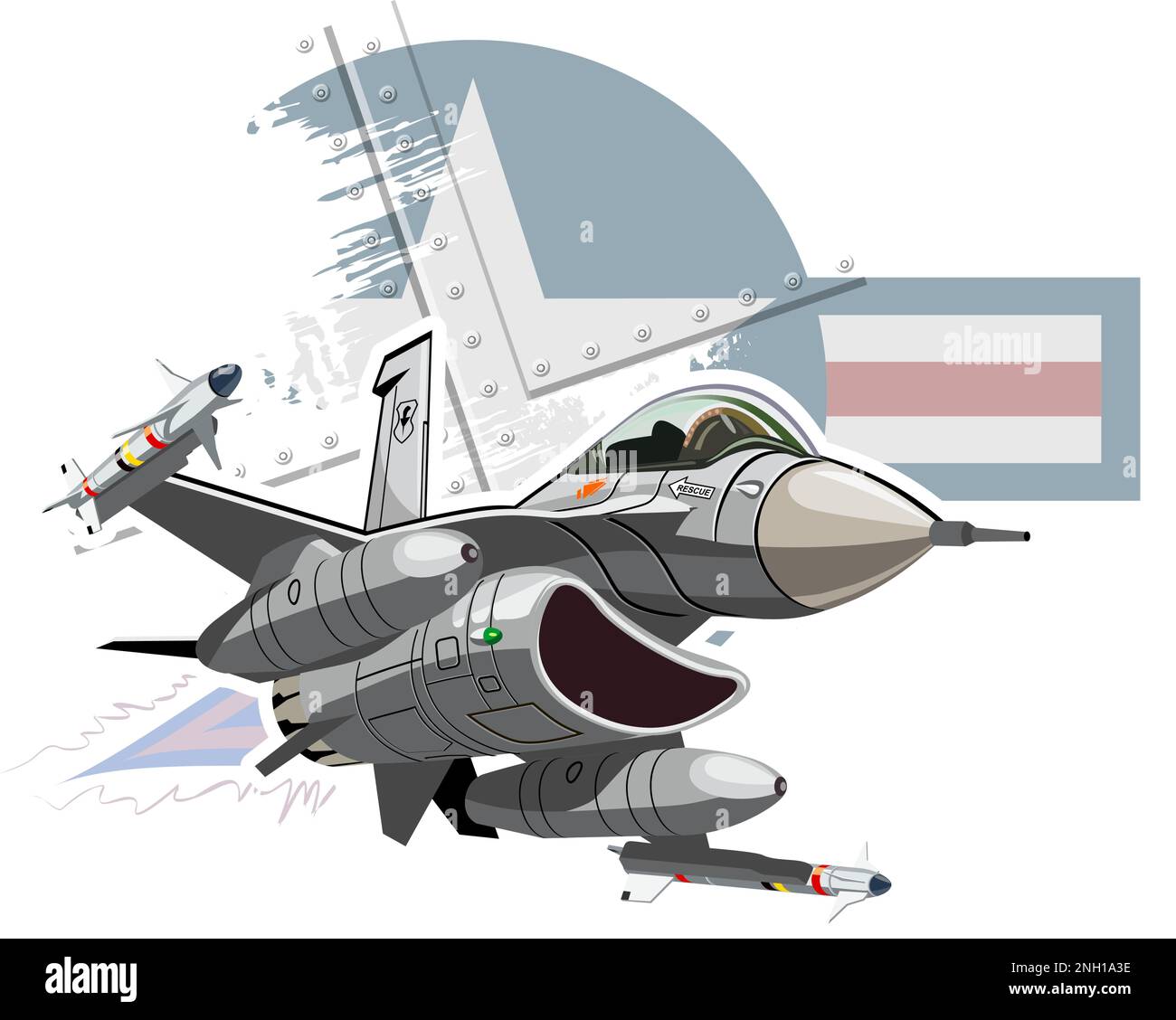 Vettore Cartoon militare Jet Fighter aereo. Formato vettoriale EPS-10 disponibile separato da gruppi e livelli per una facile modifica Illustrazione Vettoriale