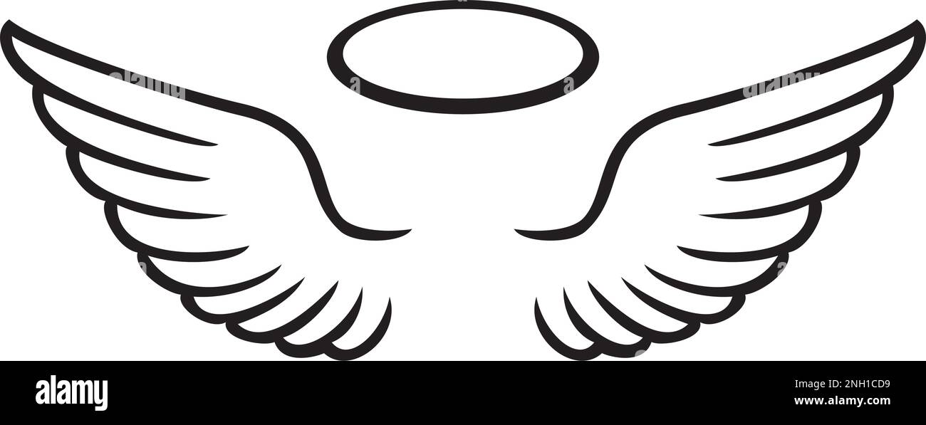 Ali d'angelo e alone nero e bianco. Illustrazione vettoriale Illustrazione Vettoriale