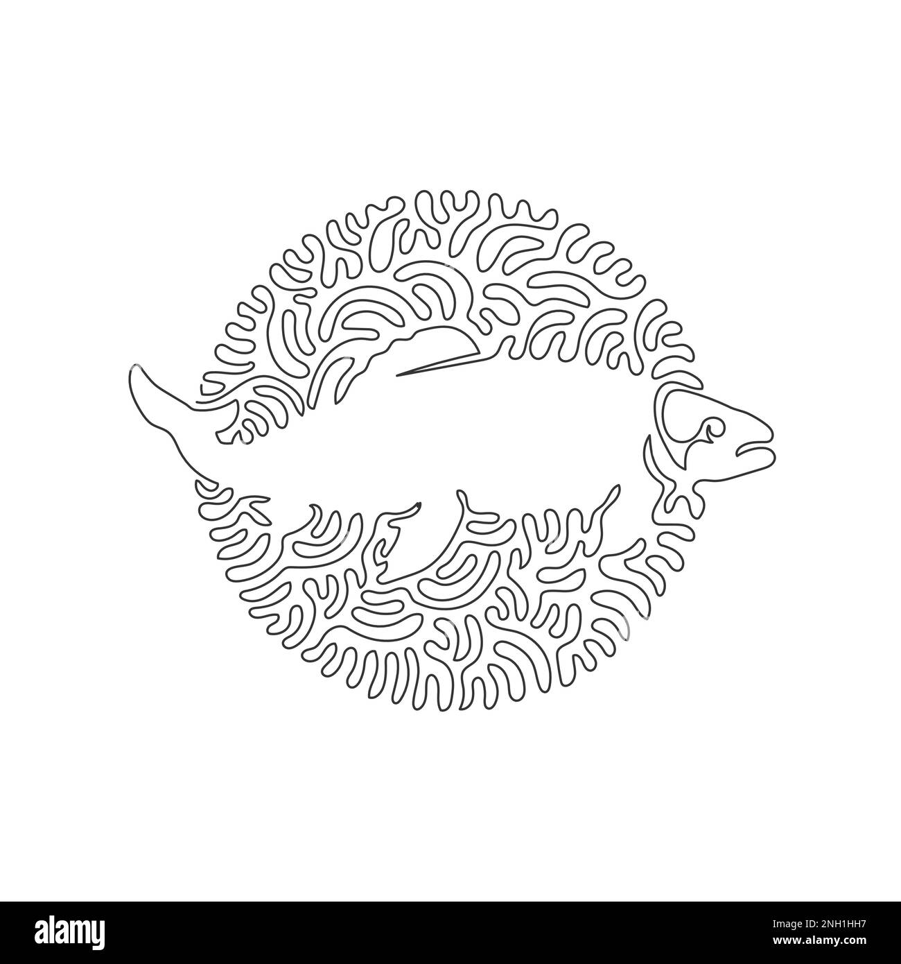 Disegno continuo di una linea dell'arte astratta della creatura mitologica L'illustrazione del vettore del tratto modificabile a riga singola della coda di un salmone è affusolata Illustrazione Vettoriale