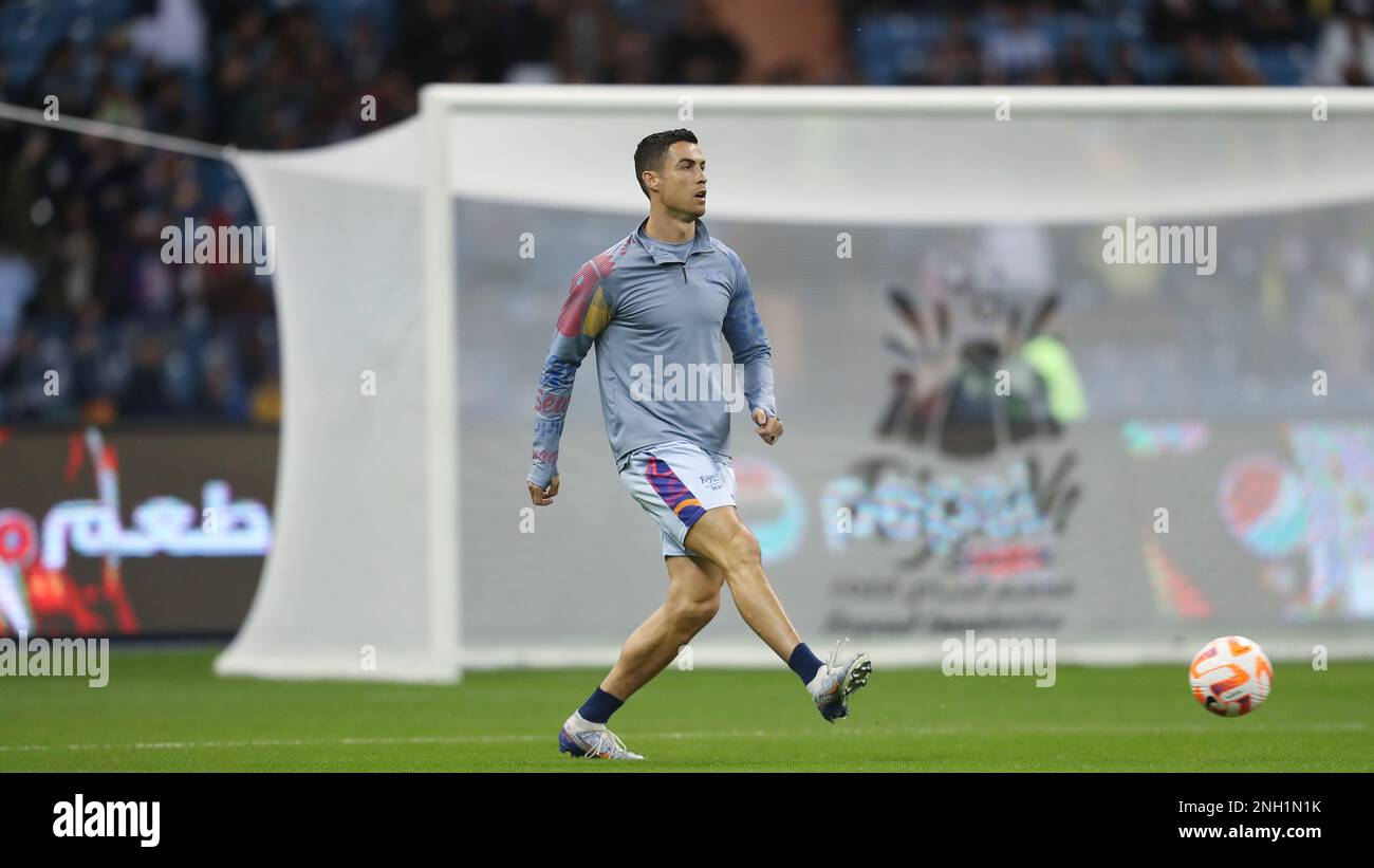 Cristiano Ronaldo del Portogallo scalda il Priore Riyadh All-Star XI contro il Paris Saint-Germain FC allo Stadio King Fahd il 19 gennaio 2023 a Riyadh, in Arabia Saudita. Foto di Stringer/Power Sport Images Foto Stock