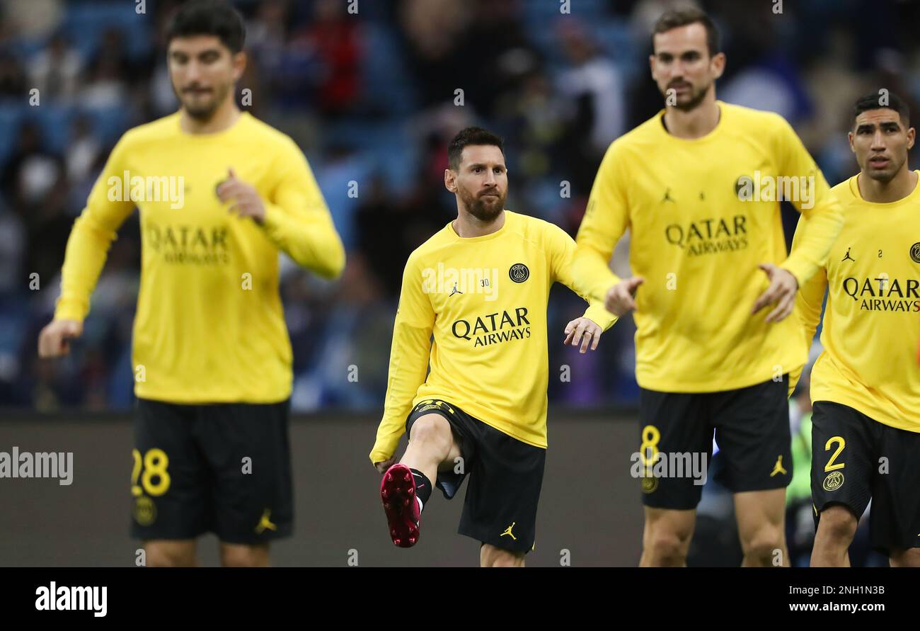 Lionel messi dell'Argentina scalda il Priore Riyadh All-Star XI contro il Paris Saint-Germain FC allo stadio King Fahd il 19 gennaio 2023 a Riyadh, in Arabia Saudita. Foto di Stringer/Power Sport Images Foto Stock