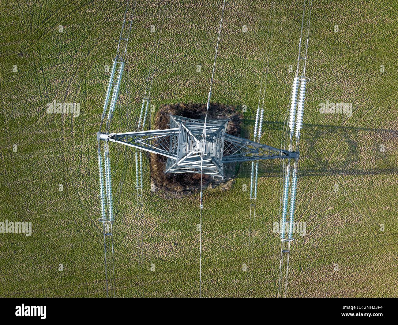 Vista aerea del pilone elettrico Foto Stock