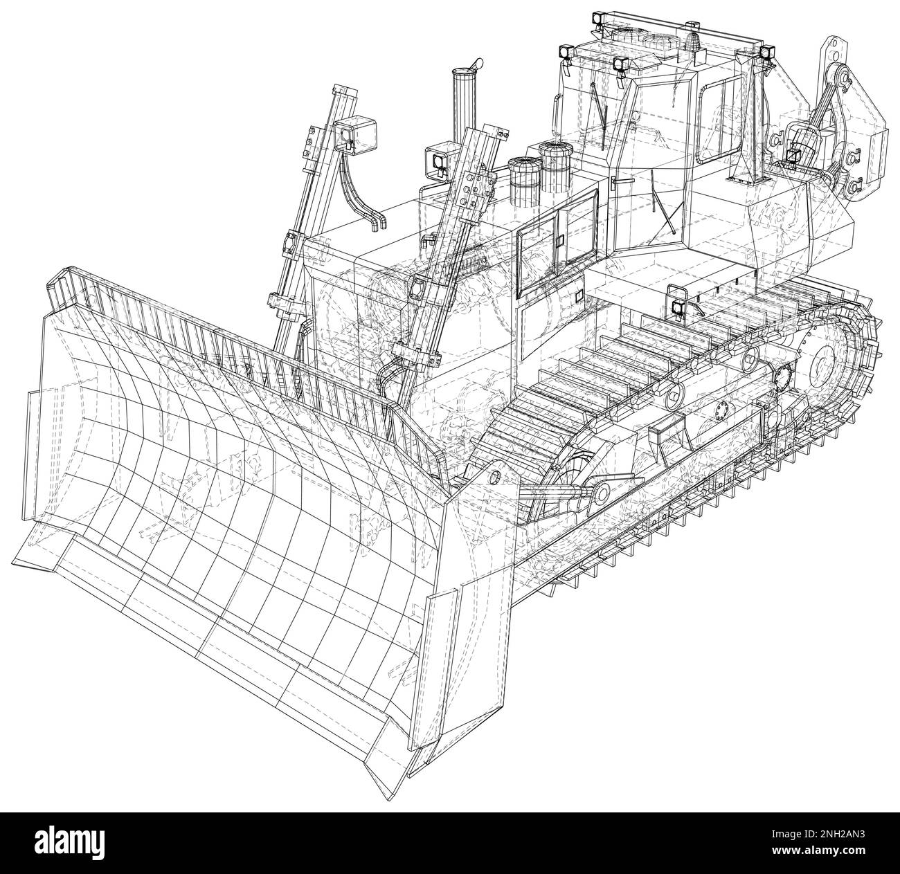 Vettore di illustrazione per apripista da costruzione. Filo-telaio isolato. Rappresentazione vettoriale di 3D Illustrazione Vettoriale