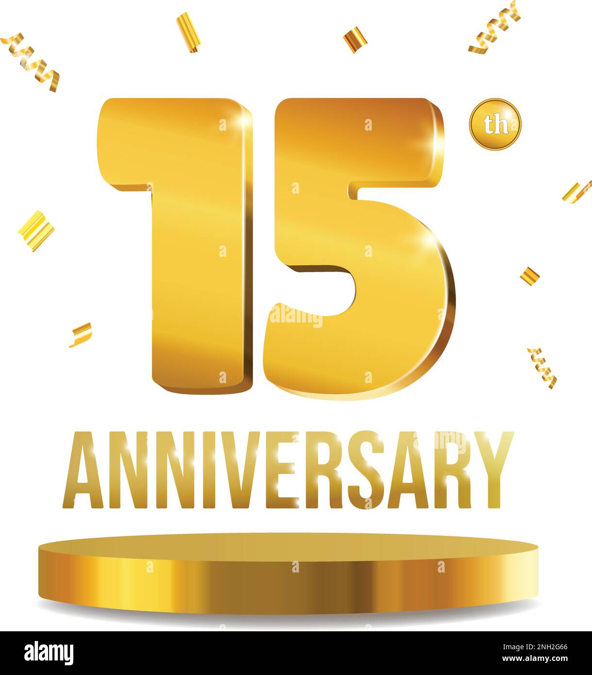 Celebrazione anniversario 3D numeri Golden composizione 15 anni vettore realistico Illustrazione Vettoriale
