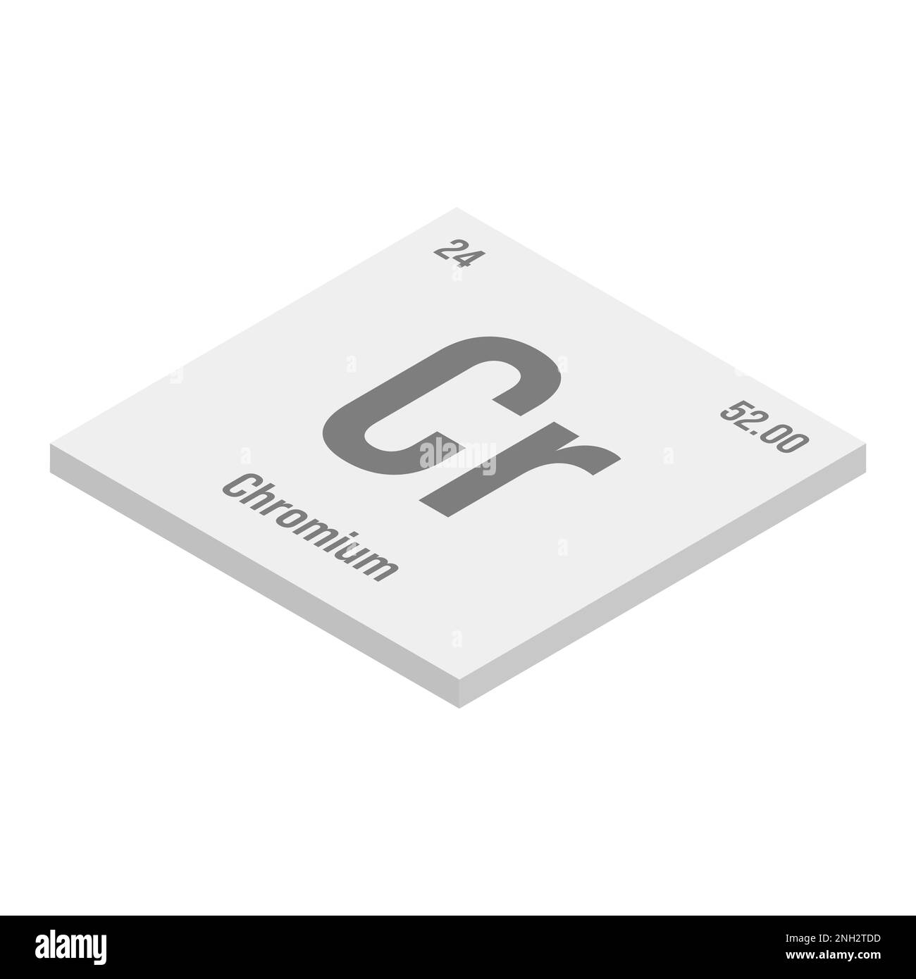 Idrogeno, H, grigio 3D immagine isometrica dell'elemento periodico della tabella con nome, simbolo, numero atomico e peso. Non metallico con un'ampia gamma di usi industriali, come nelle celle a combustibile, nella lavorazione chimica e come gas di sollevamento nei palloncini. Illustrazione Vettoriale