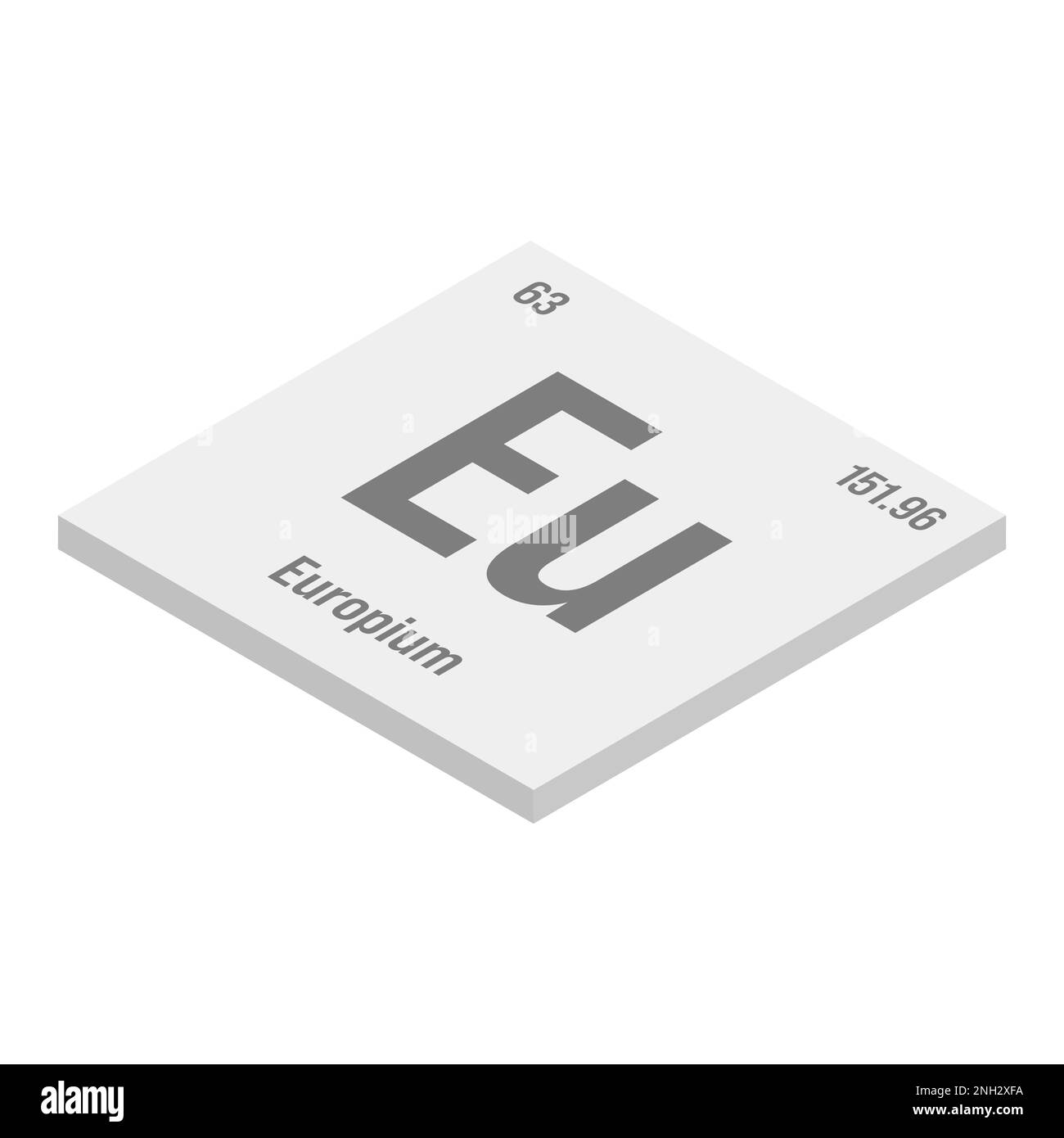 Einsteinium, es, grigio 3D immagine isometrica dell'elemento periodico della tabella con nome, simbolo, numero atomico e peso. Elemento radioattivo sintetico con potenziali impieghi nella ricerca scientifica e nell'energia nucleare. Illustrazione Vettoriale