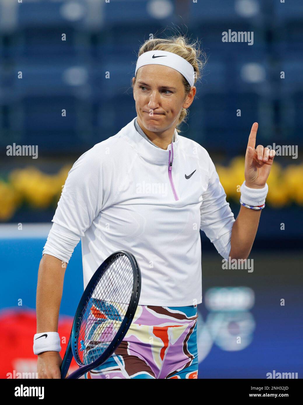 Dubai, Emirati Arabi Uniti, 20th. Feb, 2023. Il tennista Victoria Azarenka  reagisce al torneo dei Dubai Duty Free Tennis Championships al Dubai Duty  Free Tennis Stadium di lunedì 20 febbraio 2023., ©