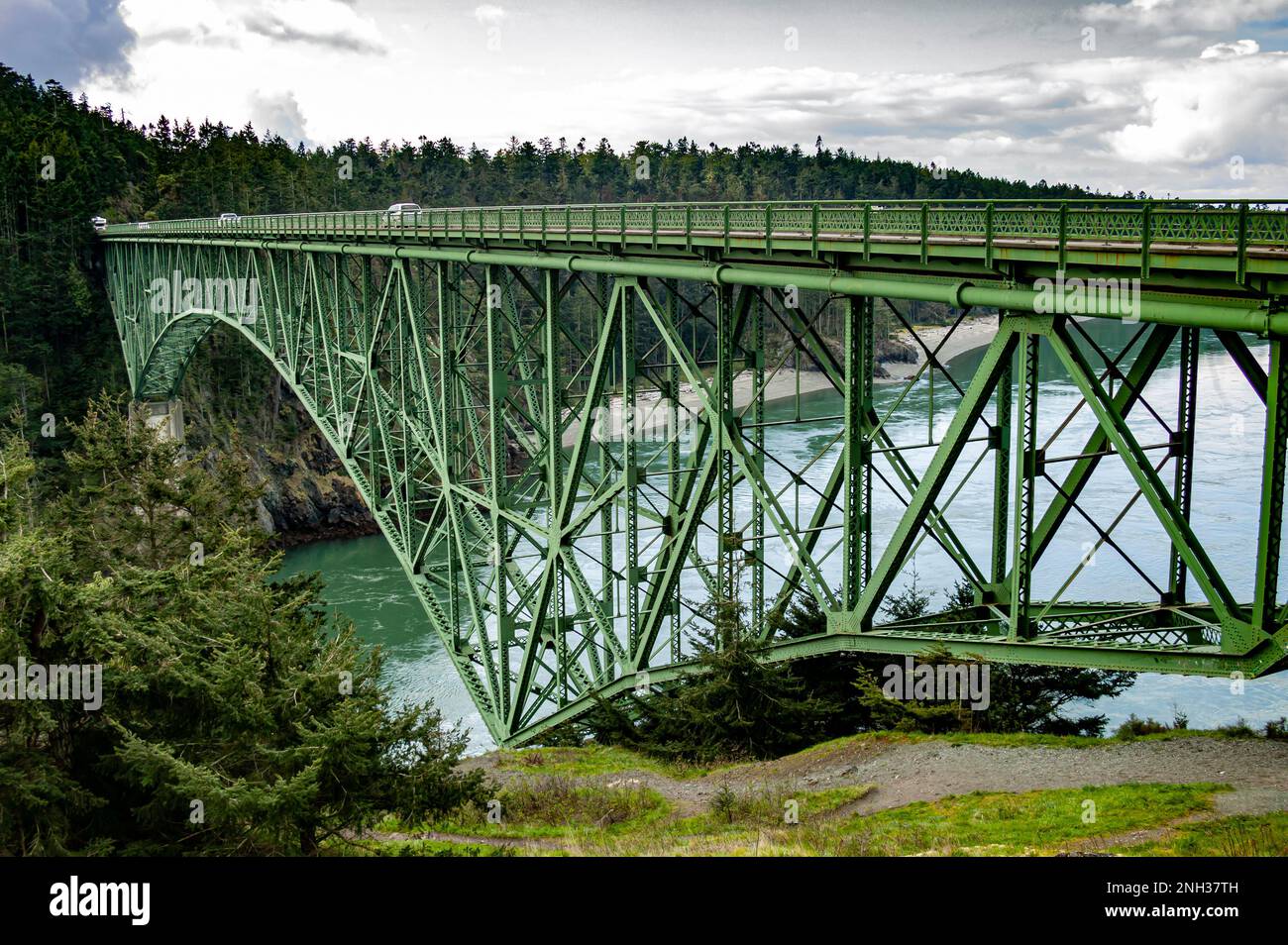 Vista sul ponte Deception Pass, Washington state USA Foto Stock