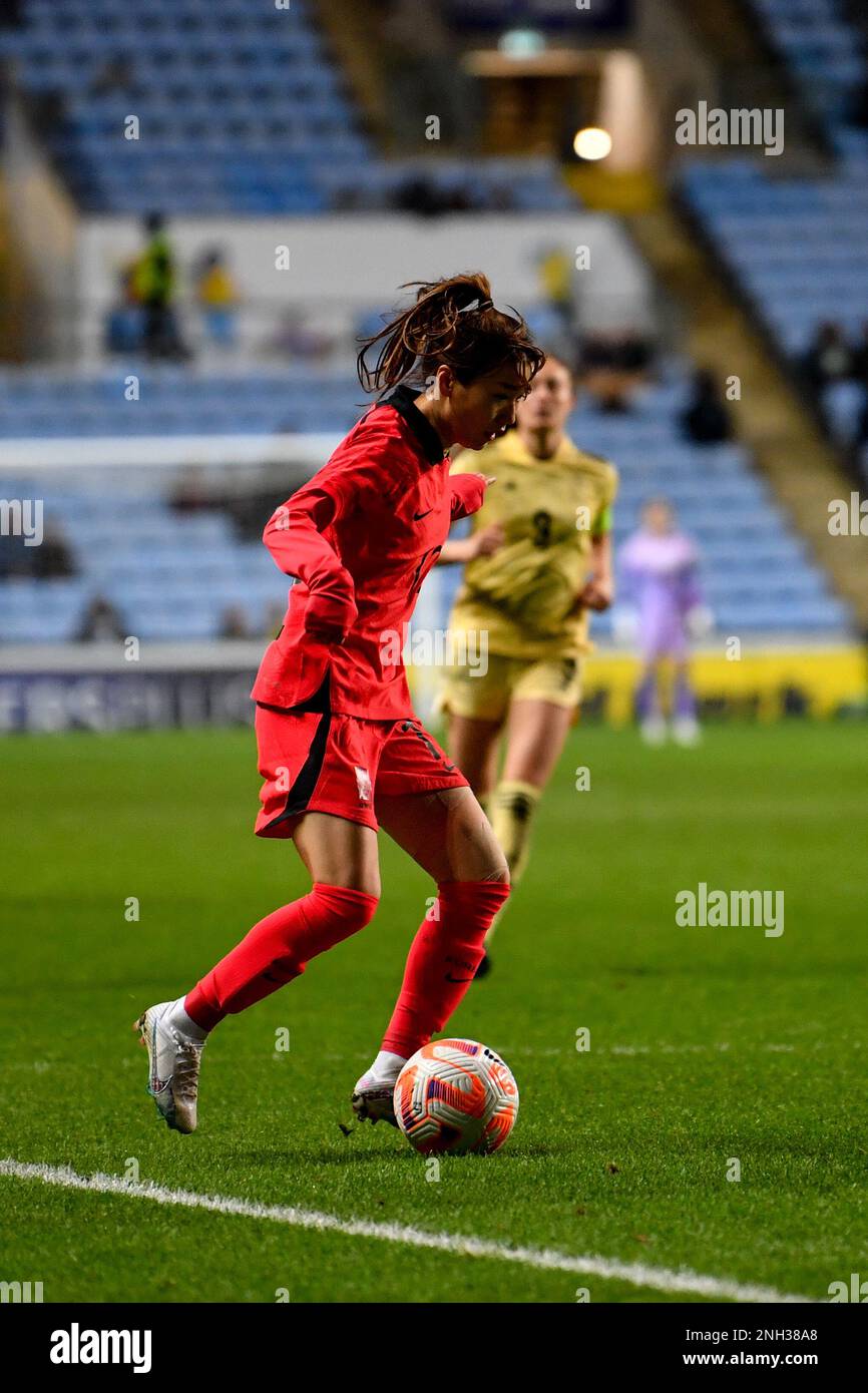 CBS Arena, Coventry, Regno Unito. 19th Feb, 2023. Arnold Clark Cup Football, Belgio contro Repubblica di Corea; Kang Chae-RIM della Repubblica di Corea Credit: Action Plus Sports/Alamy Live News Foto Stock