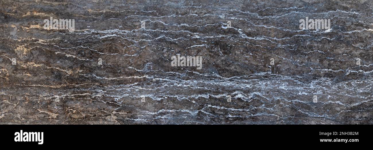 Lastra di marmo marrone grigio con linee orizzontali brillanti Foto Stock