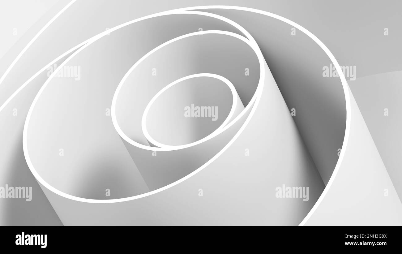 Installazione geometrica astratta, anelli sottili bianchi con sequenza di raggio a rapporto d'oro, rappresentazione 3D Foto Stock