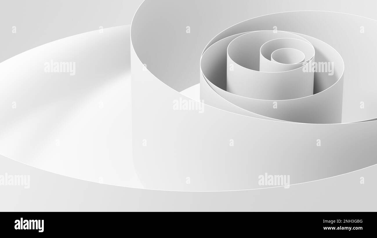 Composizione geometrica astratta, anelli sottili bianchi con sequenza di raggio a rapporto d'oro, rappresentazione 3D Foto Stock