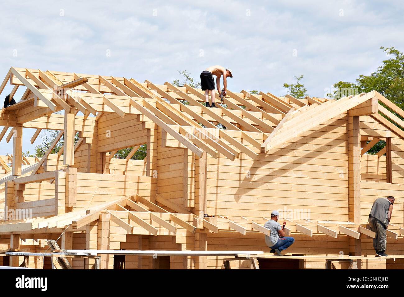 Costruzione di una casa in legno Foto Stock