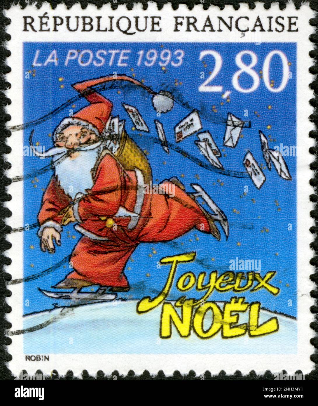 TIMBRE OBLITÉRÉ JOYEUX NOEL. RÉPUBLIQUE FRENCH. LA POSTE 1993. 2,80 Foto Stock