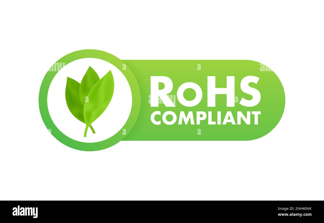Simbolo conforme RoHS, etichetta. Marchio di qualità. Icona RoHS. Direttiva sulla restrizione delle sostanze pericolose. Illustrazione Vettoriale