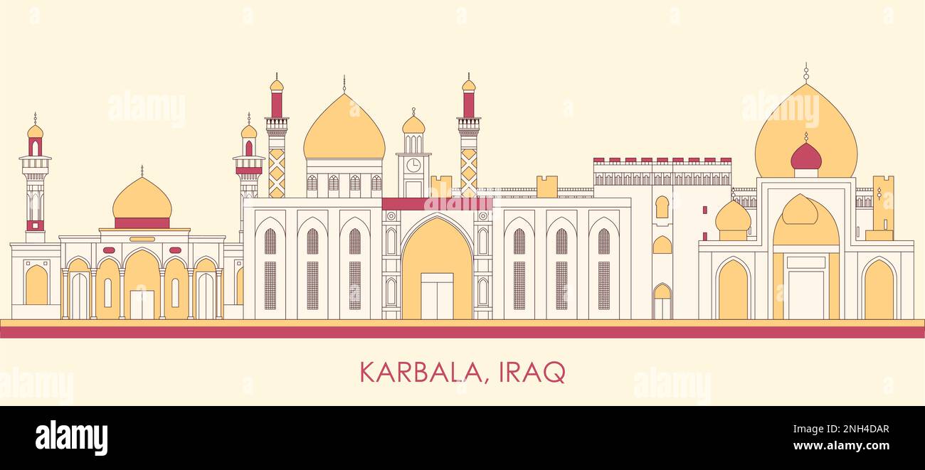 Panorama di Cartoon Skyline della città di Karbala, Iraq - illustrazione vettoriale Illustrazione Vettoriale