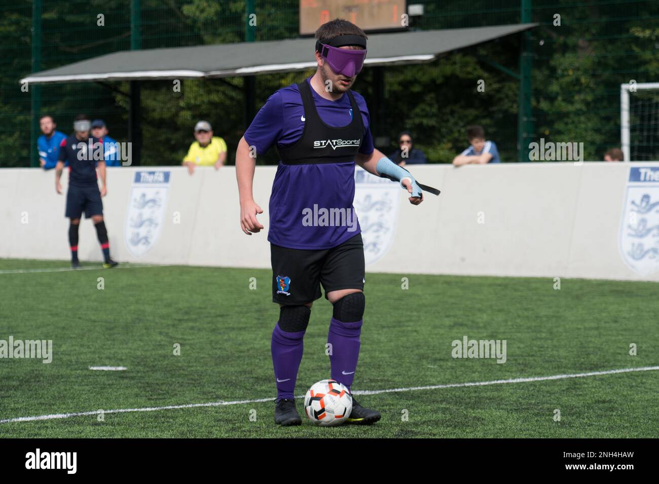 Hereford, Inghilterra 18 settembre 2021. Il giorno due della partita della National Blind Football League si è giocato al punto 4 di Hereford. Credito: Will Cheshire Foto Stock