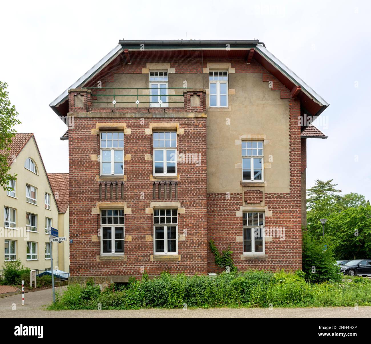 Vecchio edificio della banca di risparmio, ora scuola di musica, Ibbenbueren, Renania settentrionale-Vestfalia, Germania Foto Stock