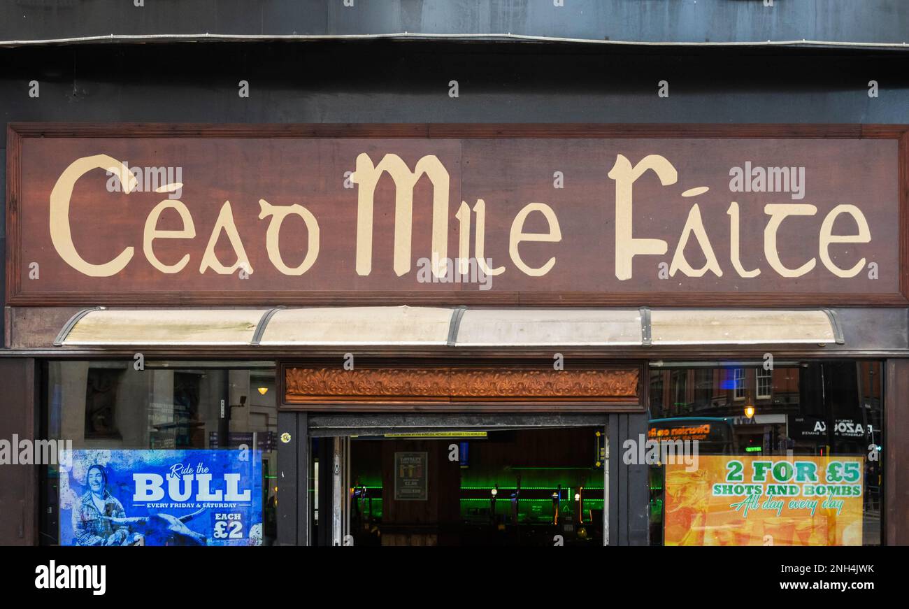 Céad Míle Fáilte segno sul pub a liverpool Foto Stock