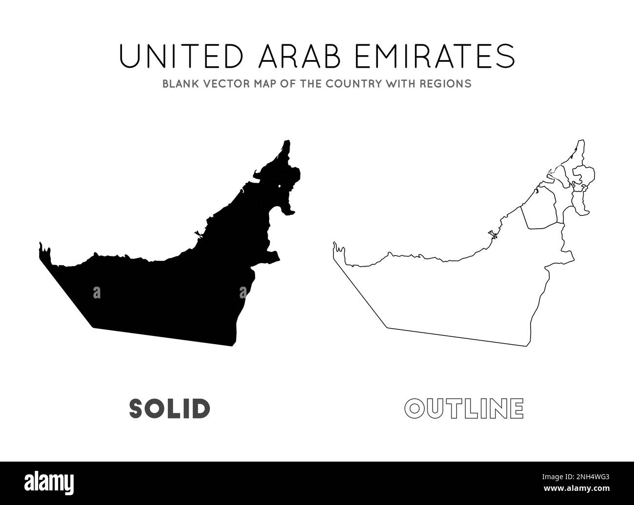 Mappa degli Emirati Arabi Uniti. Mappa vettoriale vuota del paese con regioni. Confini degli Emirati Arabi Uniti per la vostra infografica. Illustrazione vettoriale. Illustrazione Vettoriale