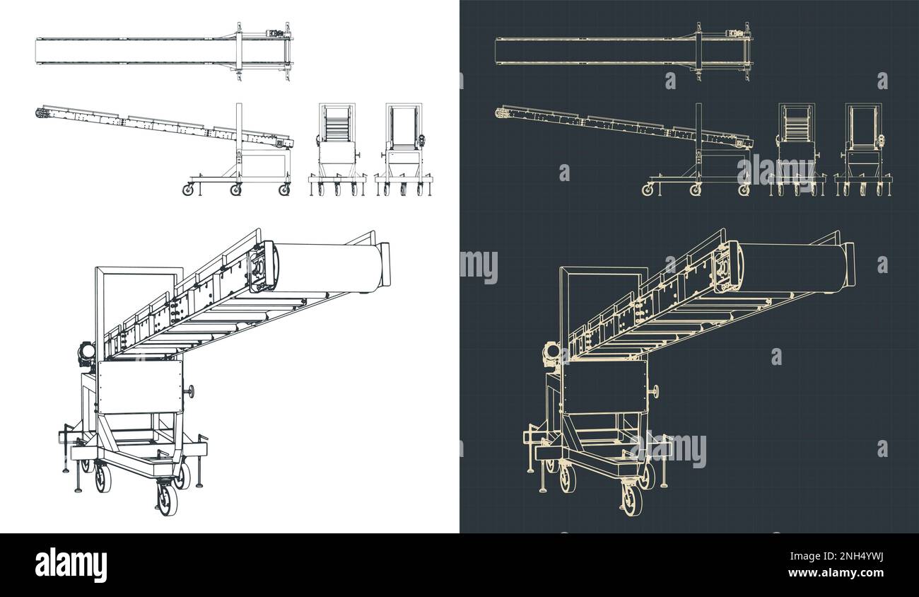 Illustrazione vettoriale stilizzata di progetti del trasportatore di carico inclinabile Illustrazione Vettoriale
