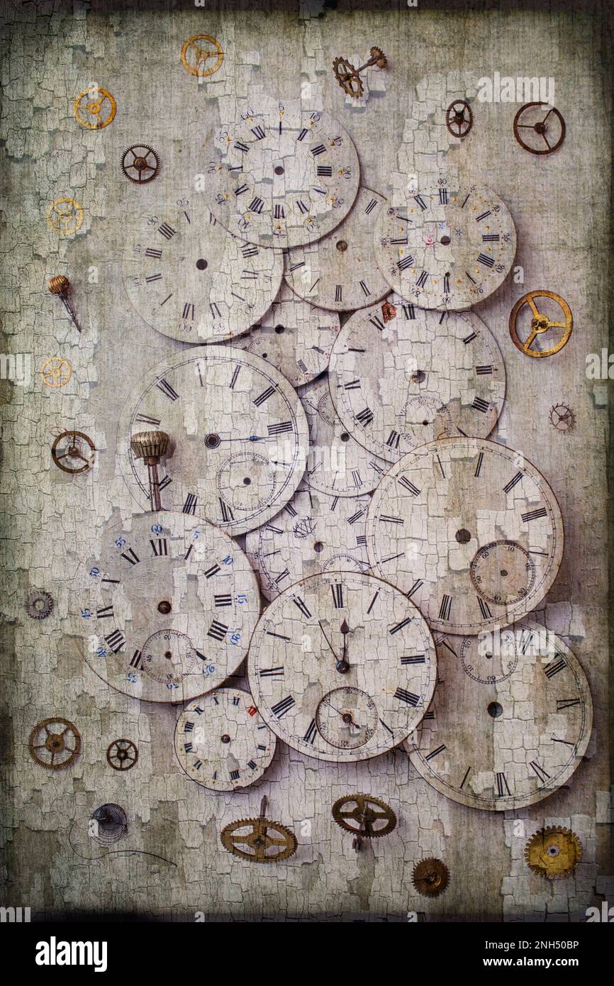 Antichi volti dell'orologio Foto Stock