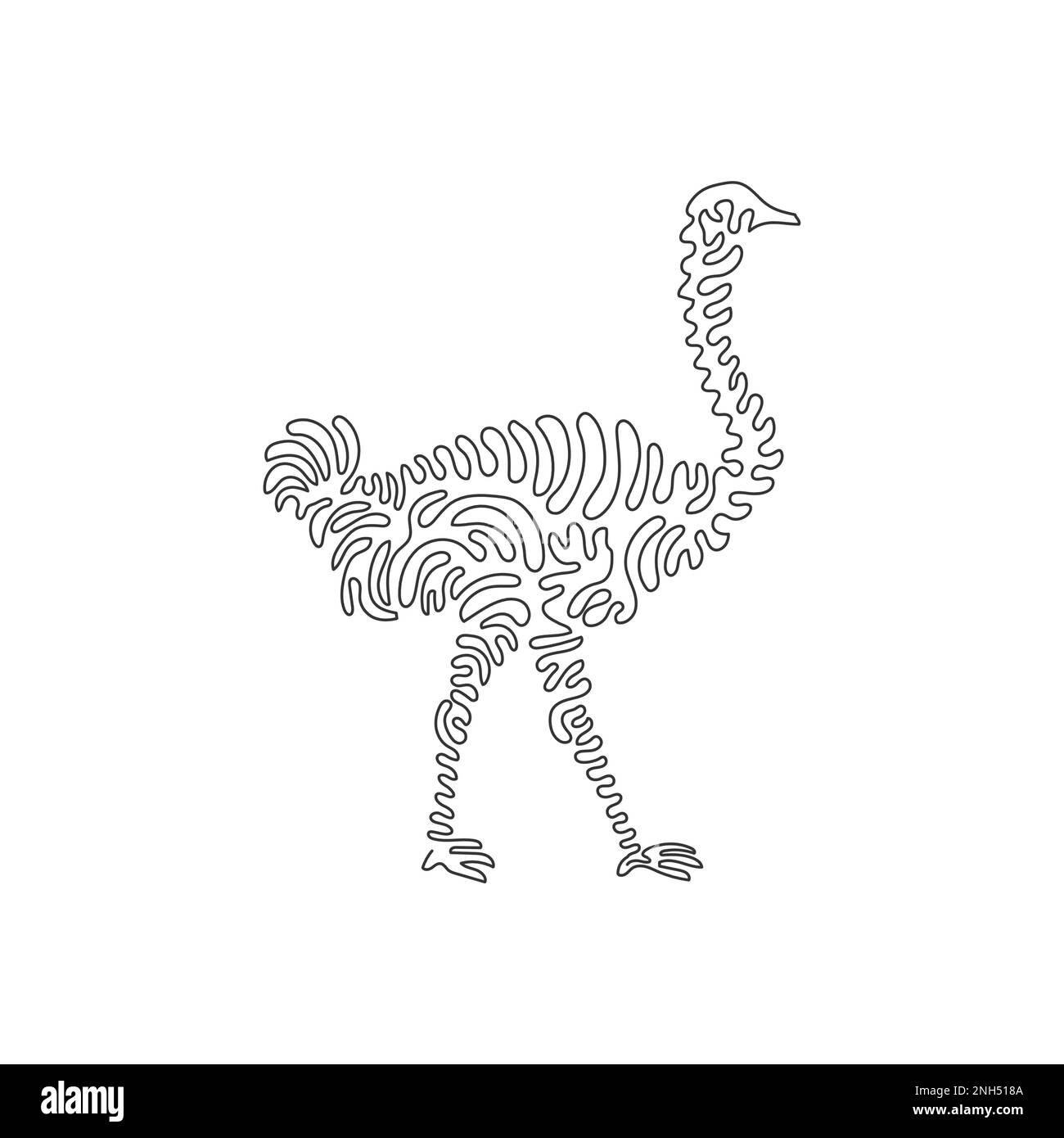 Singolo riccio una linea disegno di cute struzzo arte astratta Disegno vettoriale con disegno a linea continua di struzzo lungo a punta Illustrazione Vettoriale