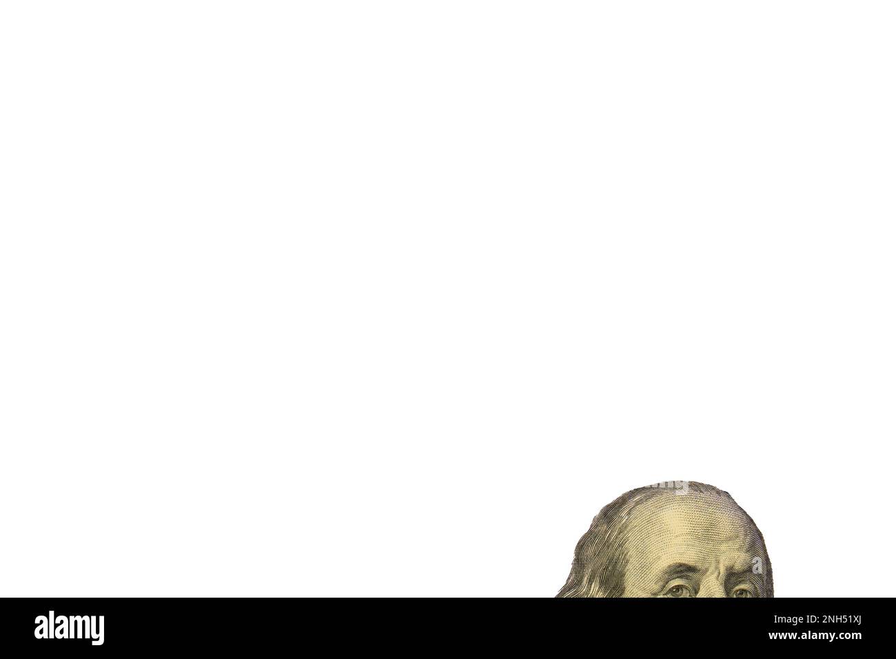 Isolato ben Franklin viso occhi, fronte, da cento dollari di banca nota USD, isolato su sfondo bianco con clipping path Foto Stock