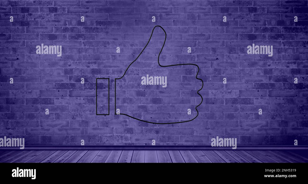 Composizione del contorno nero pollice su icona su sfondo viola Foto Stock