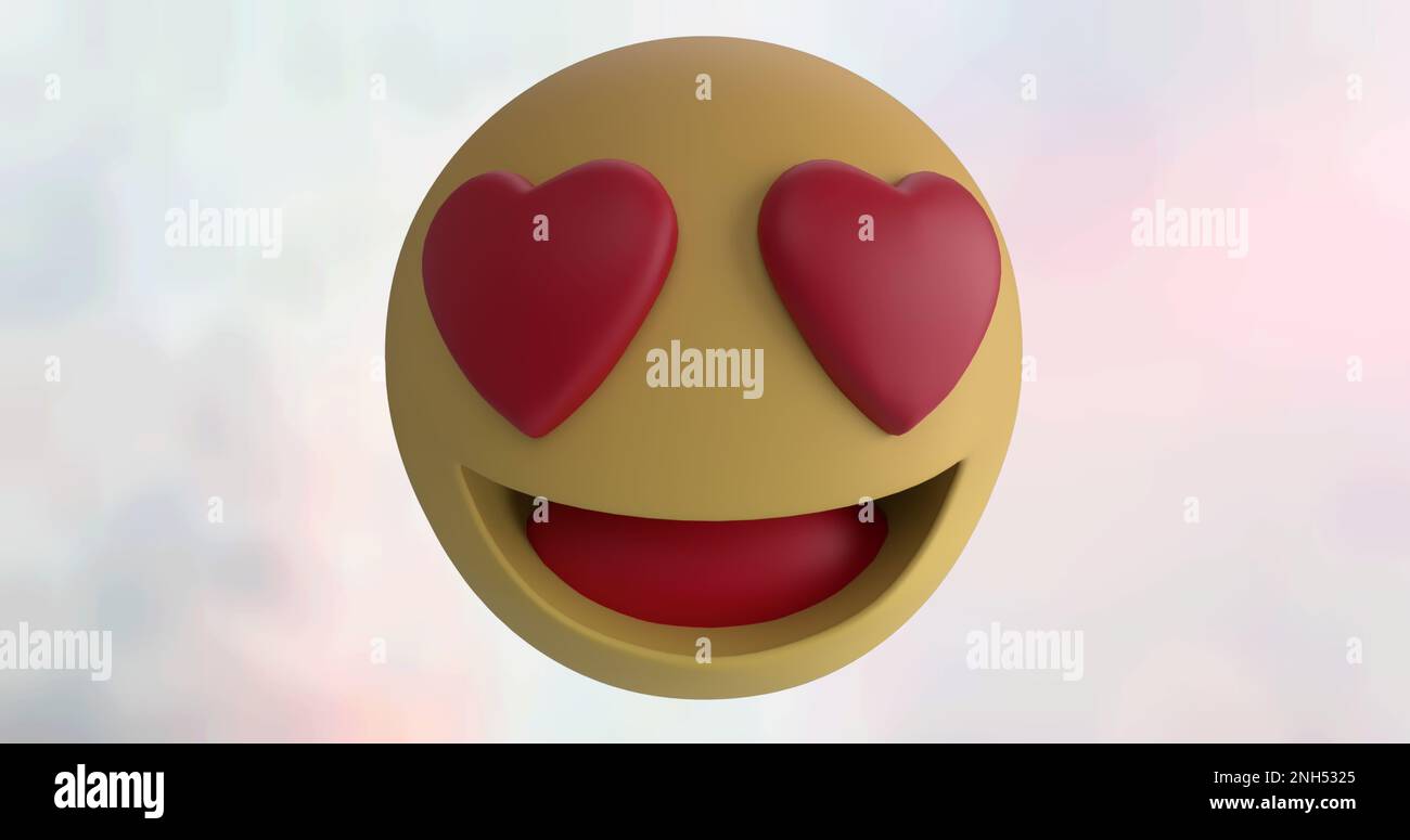 Immagine dell'icona emoji con gli occhi del cuore sullo sfondo della nuvola Foto Stock