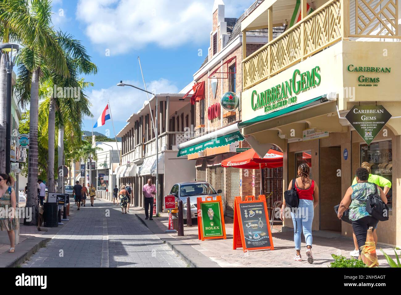 Front Street (via dello shopping), Philipsburg, St Maarten, Saint Martin, piccole Antille, Caraibi Foto Stock