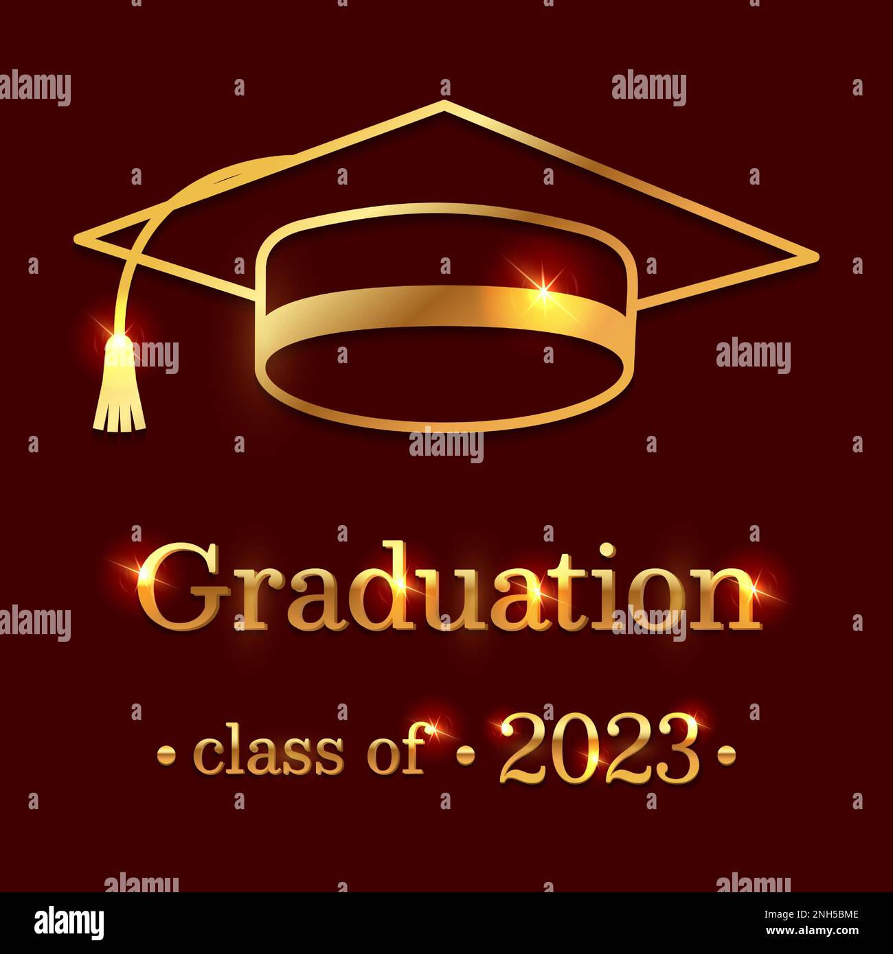 Sfondo graduato con elementi decorativi in oro e testo di congratulazioni su sfondo rosso scuro. Design elegante legato alla graduazione. Vettore il Illustrazione Vettoriale