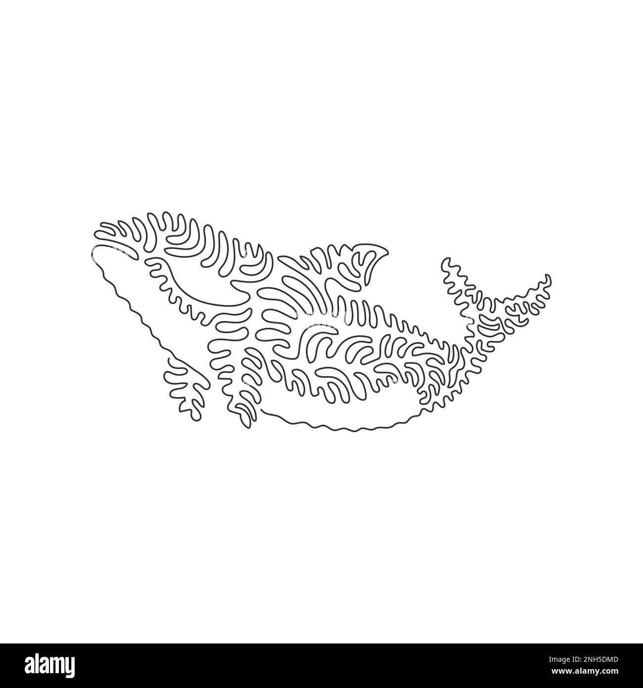 Singolo disegno di una linea di orca come il più potente nell'arte astratta dell'oceano Disegno grafico a linea continua illustrazione vettoriale di orca selvaggio Illustrazione Vettoriale