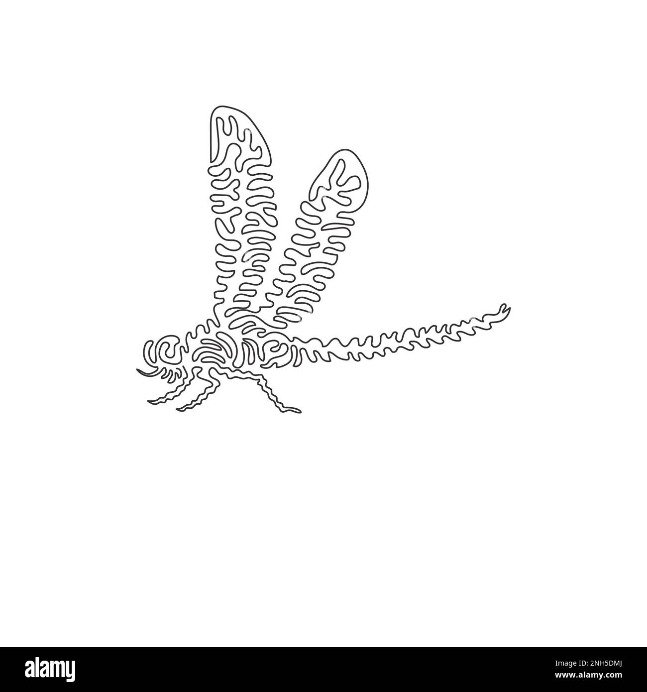 Curva continua una linea di disegno di carino libellula volante astratto arte Illustrazione di un vettore di tratto modificabile a linea singola di una libellula amichevole Illustrazione Vettoriale