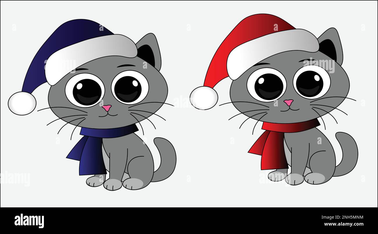 Set di carino Natale gatto cartoon clip art .cats con cappello carismas e sciarpa Illustrazione Vettoriale