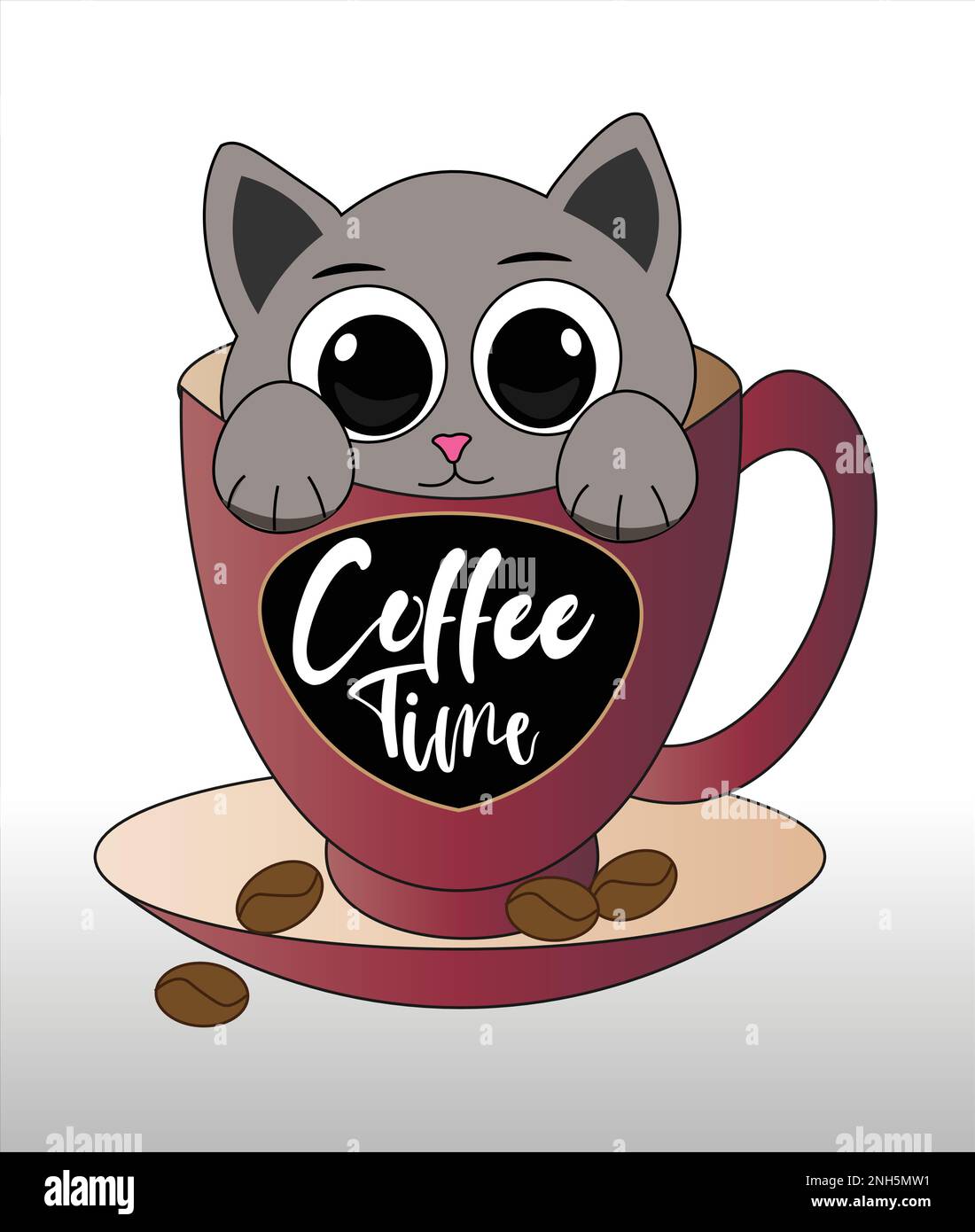 Carino auto in caffè tazza .draw vettore illustrazione carattere design banner carino gatto caffè amante concetto Doodle cartone animato stile Illustrazione Vettoriale